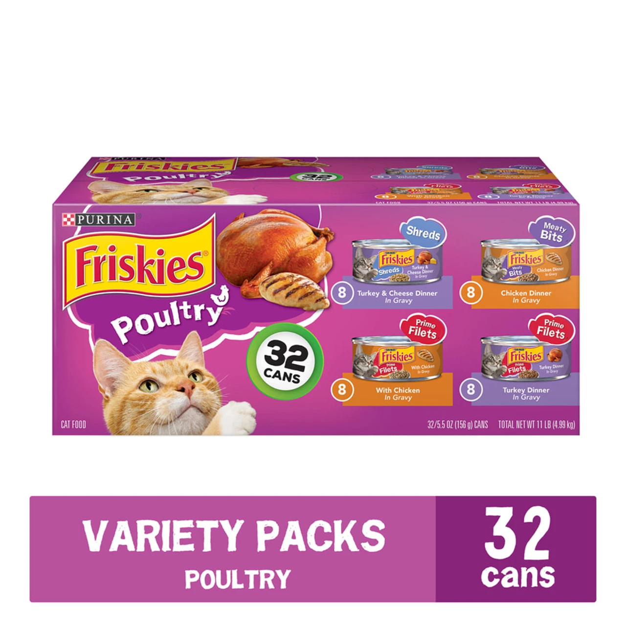 Purina Friskies Gravy Variety Pack, Poultry Shreds, Meaty Bits & Prime Filets - (32) 5.5 Oz