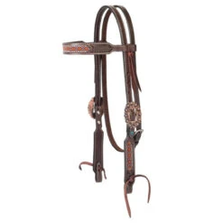 Weaver Leather- Turquoise Cross Beaded Basket Weave Browband Headstall