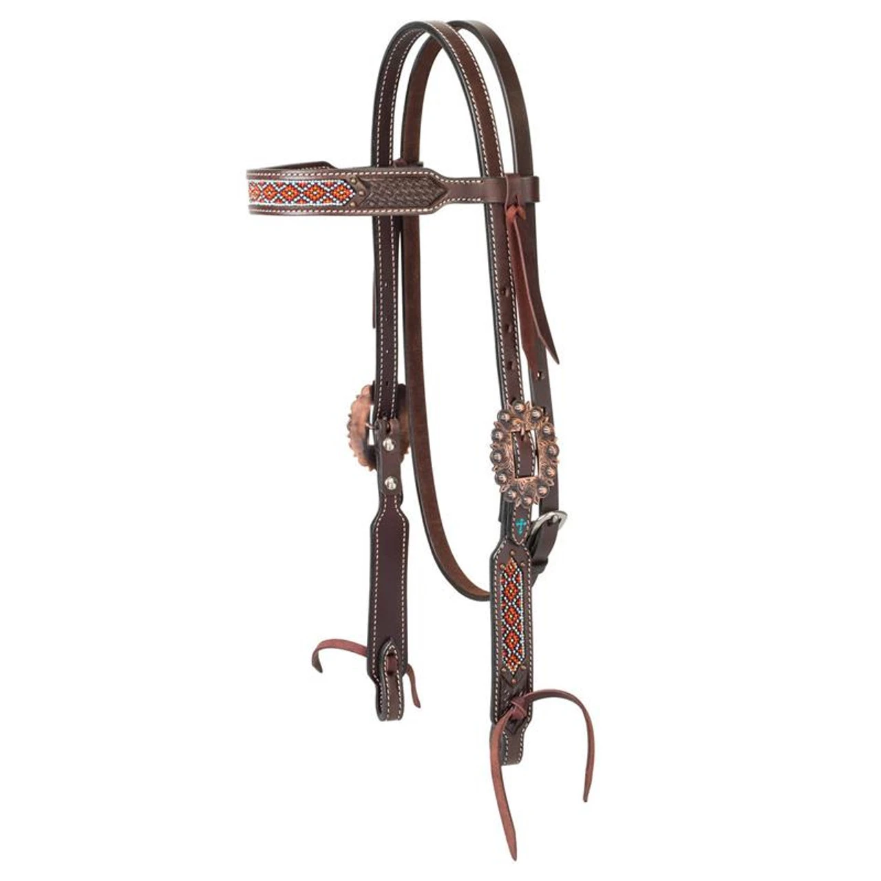 Weaver Leather- Turquoise Cross Beaded Basket Weave Browband Headstall