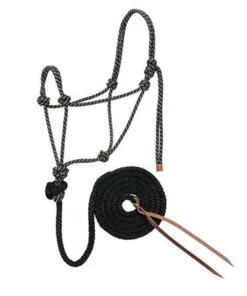Weaver Leather Diamond Braid Rope Halter And Lead, Black/Tan/White