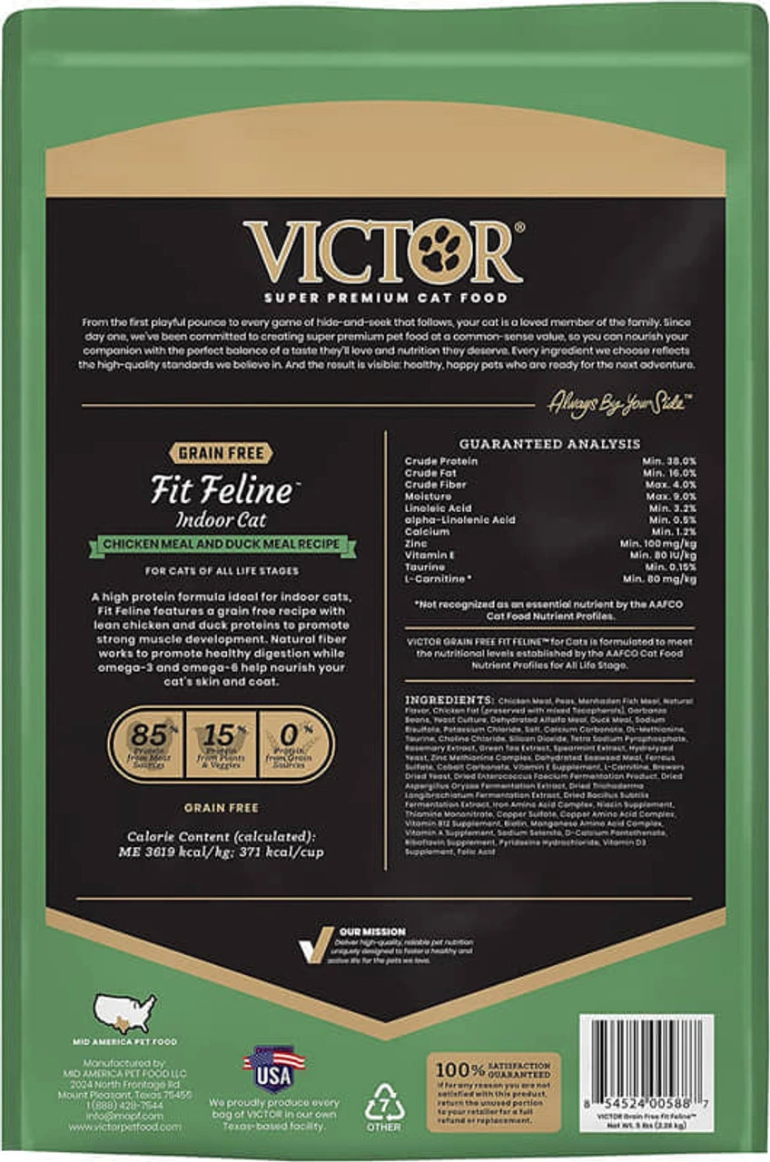 Victor Super Premium Cat Food Grain Free Fit Feline - Dry Cat Food For Indoor Cats - For All Breeds And All Life Stages From Kitten To Adult, 5lb - Image 2